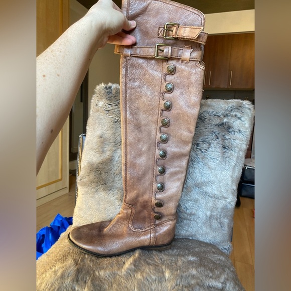 Sam Edelman Leather Pierce Whiskey Almond Toe Pull On Heel Knee Boot Size 6 - Picture 7 of 14